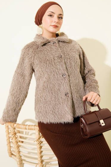 Düğmeli Sakallı Kısa Ceket Vizon - Ceket