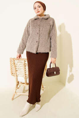 Düğmeli Sakallı Kısa Ceket Vizon - Ceket