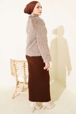 Düğmeli Sakallı Kısa Ceket Vizon - Ceket