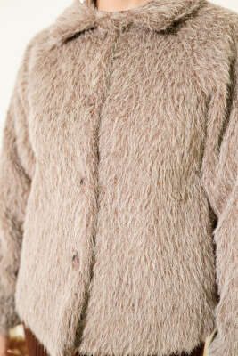 Düğmeli Sakallı Kısa Ceket Vizon - Ceket