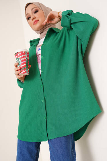 Düğmeli Salaş Bürümcük Gömlek Benetton - Gömlek