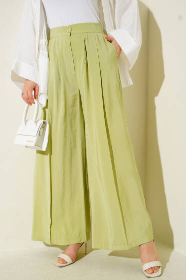Düğmeli Salaş Pantolon Elma Yeşili - Pantolon