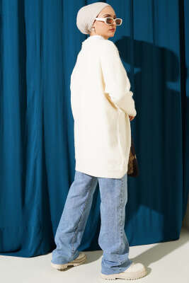 Düğmeli Salaş Yumoş Triko Hırka Vanilya - Triko Hırka