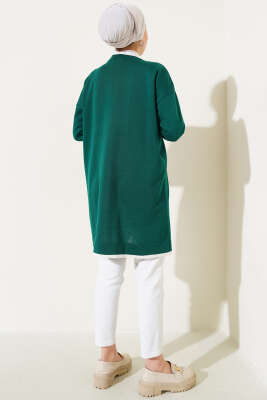 Düğmeli Şerit Detaylı Triko Hırka Zümrüt - Triko Hırka