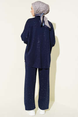 Düğmeli Simli Loyşa İkili Takım Lacivert - İkili Takım
