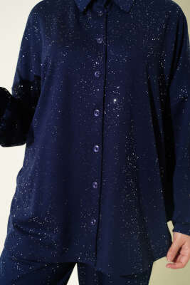 Düğmeli Simli Loyşa İkili Takım Lacivert - İkili Takım