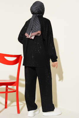 Düğmeli Simli Loyşa İkili Takım Siyah - İkili Takım