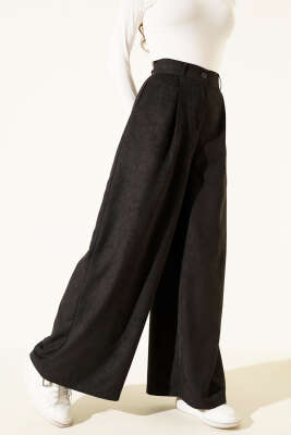 Düğmeli Süet Palazzo Pantolon Siyah - Kadın Giyim Modelleri
