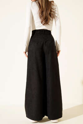 Düğmeli Süet Palazzo Pantolon Siyah - Kadın Giyim Modelleri