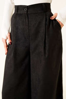 Düğmeli Süet Palazzo Pantolon Siyah - Kadın Giyim Modelleri