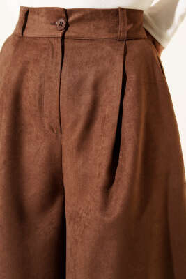 Düğmeli Süet Palazzo Pantolon Taba - Kadın Giyim Modelleri