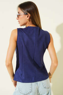 Düğmeli Süet Yelek Lacivert - Kadın Giyim Modelleri