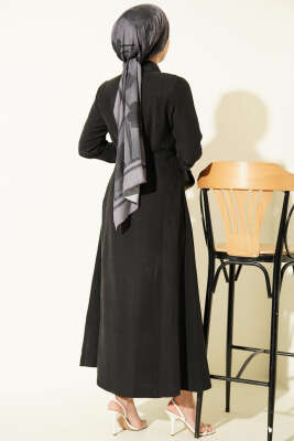 Düğmeli Tensel İnce Kemerli Elbise Antrasit - Elbise