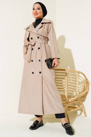 Düğmeli Trençkot Bej - Trençkot