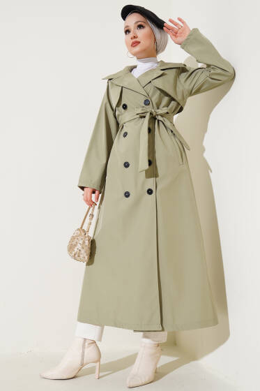 Düğmeli Trençkot Çağla Yeşili - Trençkot
