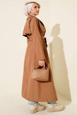 Düğmeli Trençkot Camel - Trençkot