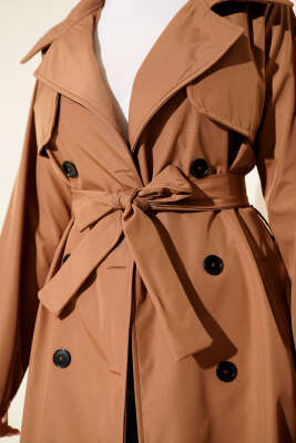 Düğmeli Trençkot Camel - Trençkot