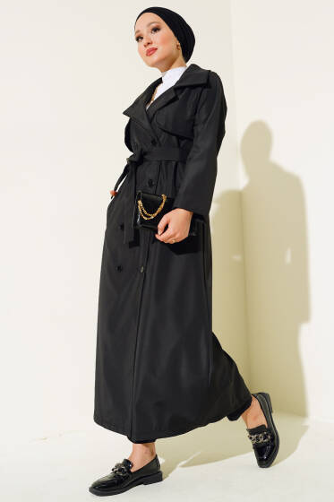 Düğmeli Trençkot Siyah - Trençkot