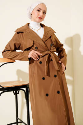 Düğmeli Trençkot Taba - Trençkot