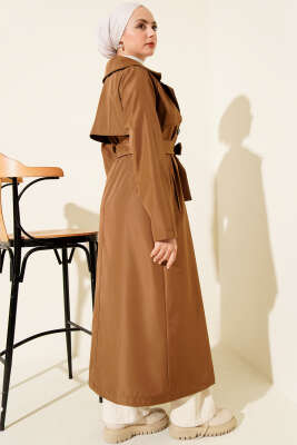 Düğmeli Trençkot Taba - Trençkot