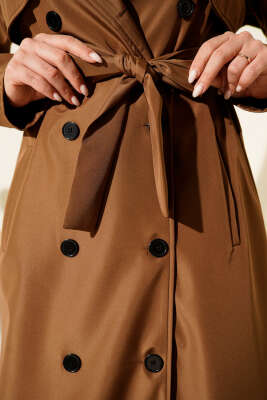 Düğmeli Trençkot Taba - Trençkot