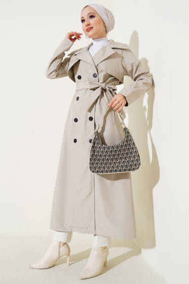 Düğmeli Trençkot Vizon - Trençkot