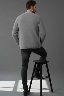 Düğmeli Triko Örme Erkek Hırka Gri - Erkek Hırka