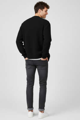 Düğmeli Triko Örme Erkek Hırka Siyah - Erkek Hırka