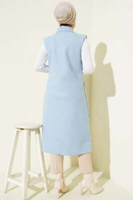 Düğmeli Uzun Buklet Yelek Bebe Mavi - Yelek