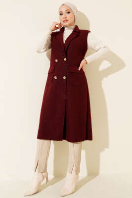 Düğmeli Uzun Buklet Yelek Bordo - 500-700 TL Ürünler