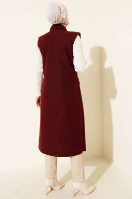 Düğmeli Uzun Buklet Yelek Bordo - 500-700 TL Ürünler
