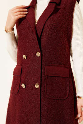 Düğmeli Uzun Buklet Yelek Bordo - 500-700 TL Ürünler