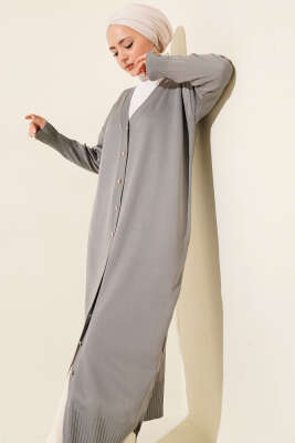 Düğmeli Uzun Merserize Hırka Gri - NOVALÜX