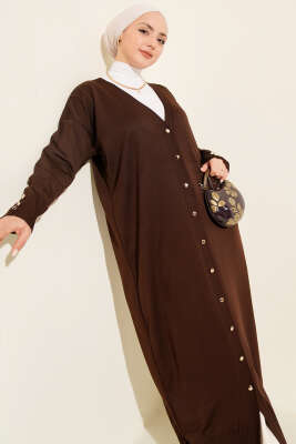 Düğmeli Uzun Merserize Hırka Kahve - Hırka