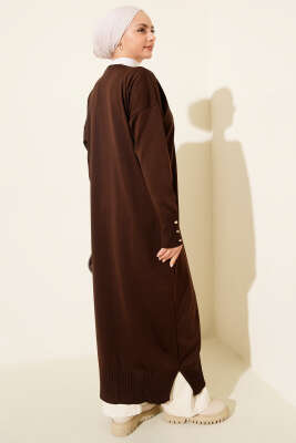 Düğmeli Uzun Merserize Hırka Kahve - Hırka