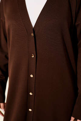 Düğmeli Uzun Merserize Hırka Kahve - Hırka