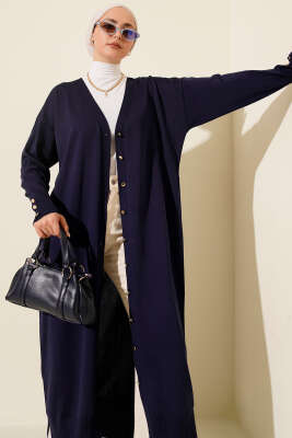 Düğmeli Uzun Merserize Hırka Lacivert - Hırka