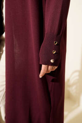 Düğmeli Uzun Merserize Hırka Mürdüm - Hırka