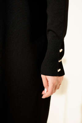 Düğmeli Uzun Merserize Hırka Siyah - Hırka