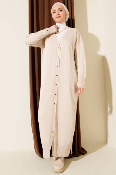 Düğmeli Uzun Merserize Hırka Taş - Hırka