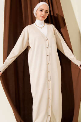 Düğmeli Uzun Merserize Hırka Taş - Hırka