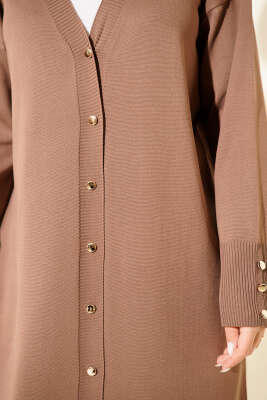 Düğmeli Uzun Merserize Hırka Vizon - Hırka