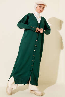 Düğmeli Uzun Merserize Hırka Zümrüt - NOVALÜX