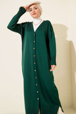 Düğmeli Uzun Merserize Hırka Zümrüt - Hırka