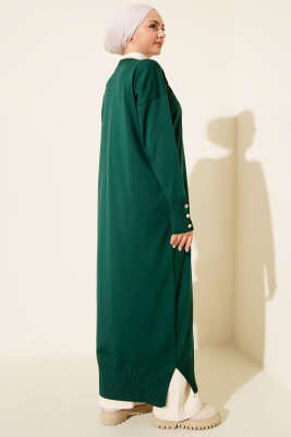 Düğmeli Uzun Merserize Hırka Zümrüt - Hırka