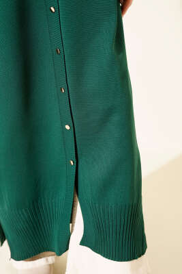 Düğmeli Uzun Merserize Hırka Zümrüt - Hırka