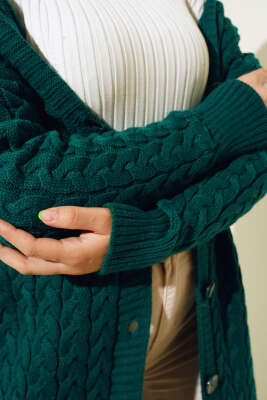 Düğmeli Uzun Triko Hırka Nefti - Triko Hırka