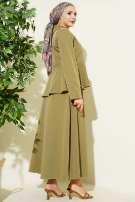 Düğmeli Volan Bluzlu Etekli İkili Takım Çağla Yeşili - İkili Takım