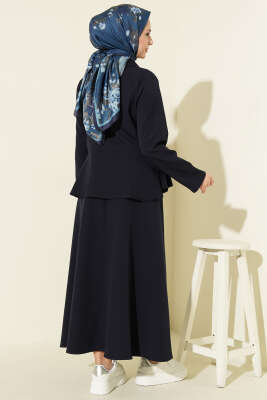 Düğmeli Volan Bluzlu Etekli İkili Takım Lacivert - İkili Takım