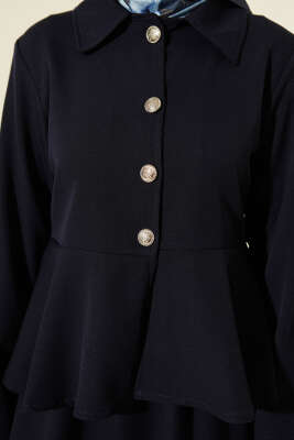 Düğmeli Volan Bluzlu Etekli İkili Takım Lacivert - İkili Takım